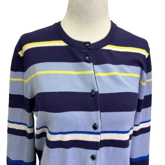 Cable & Gauge💙Blue Stripe Button Front Crew Neck Cardigan Sweater Size L - Picture 5 of 10